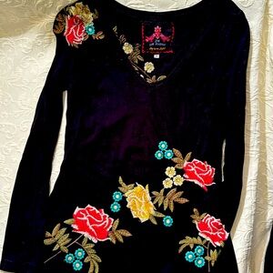 Johnny Was embroidered long sleeve tee